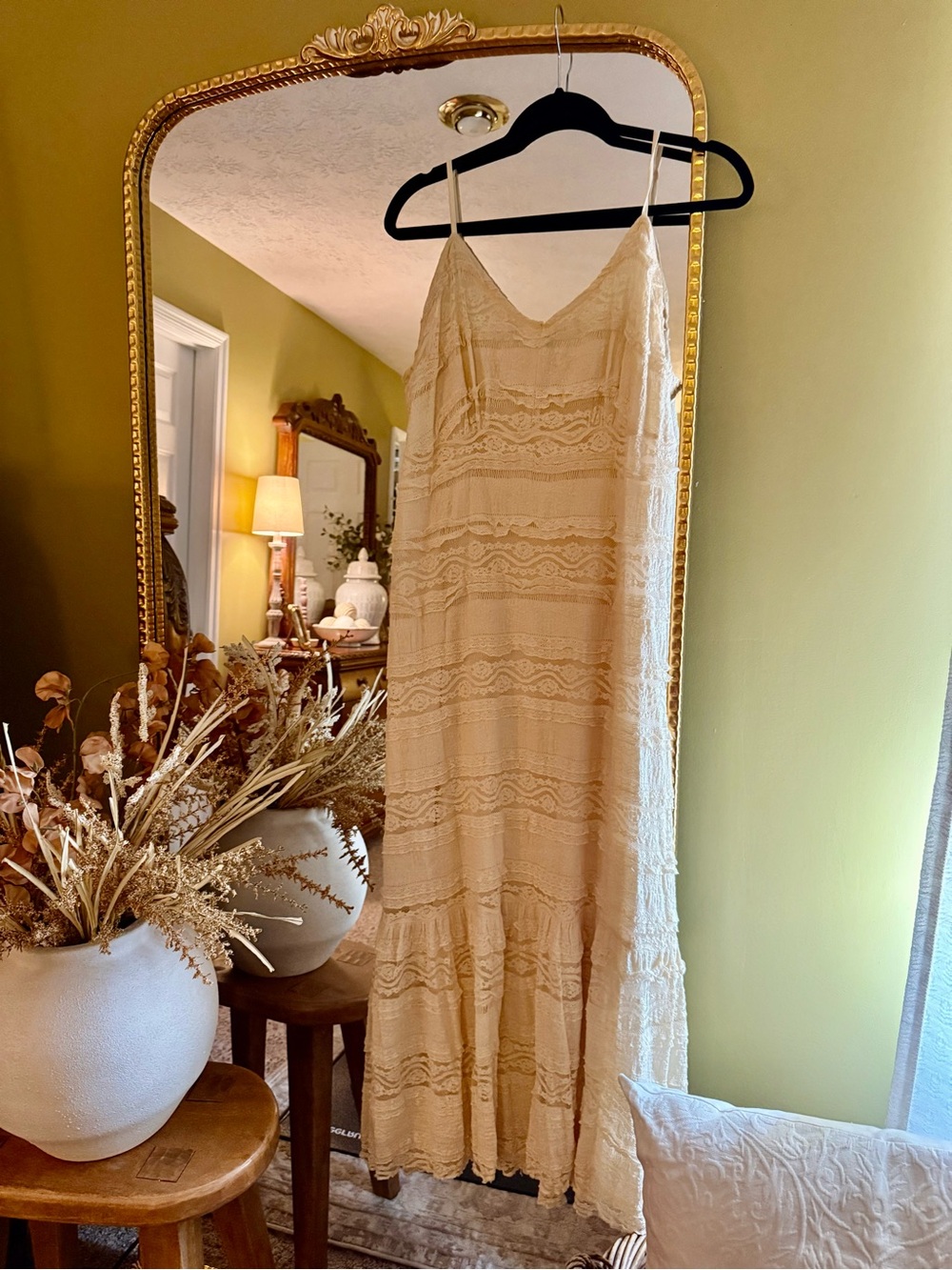 American Eagle Outfitters Cream Lace Slip Maxi Dress